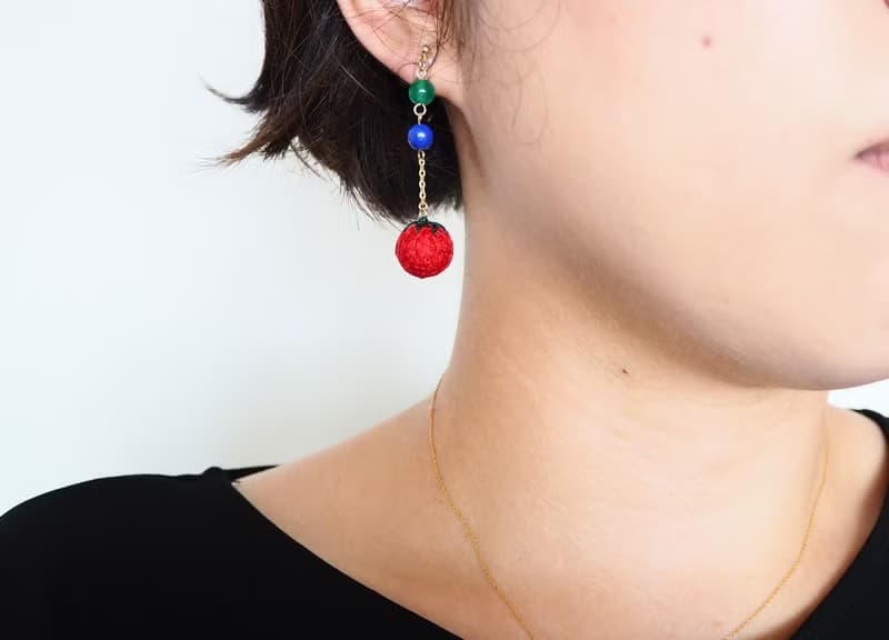 tachibanaya earrings TEMARI de トマト ミカン アシンメトリー Fruits Vegetables Red Orange 耳環