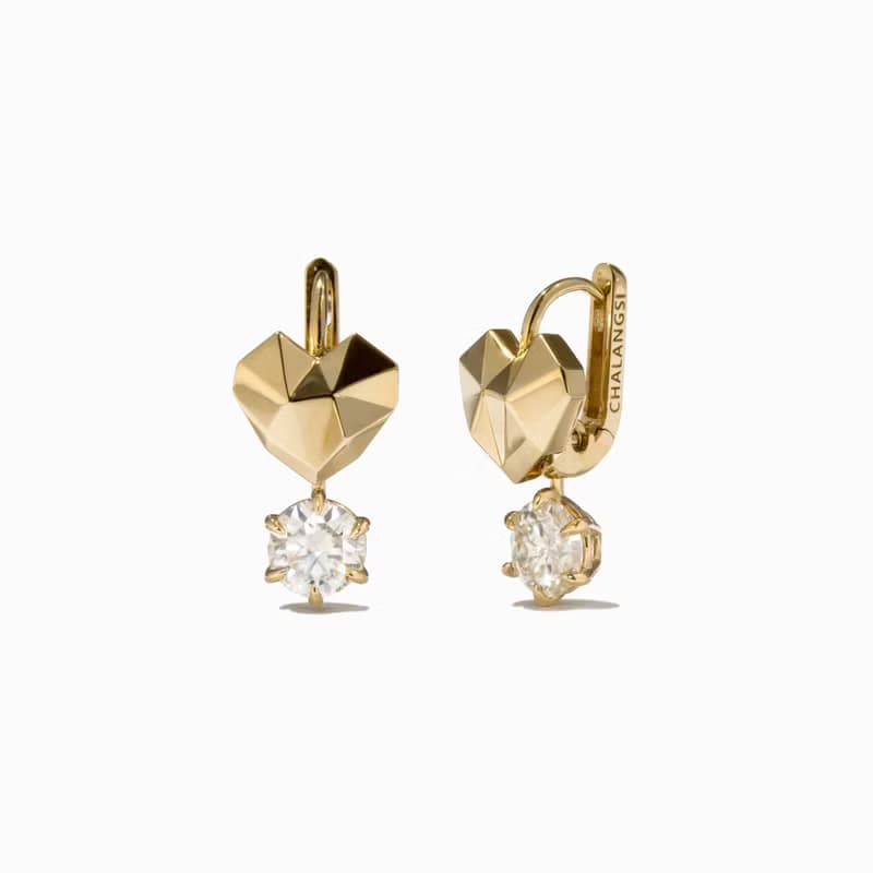 Korean Celebrity Worn Unique Heart One Touch Earrings 14k