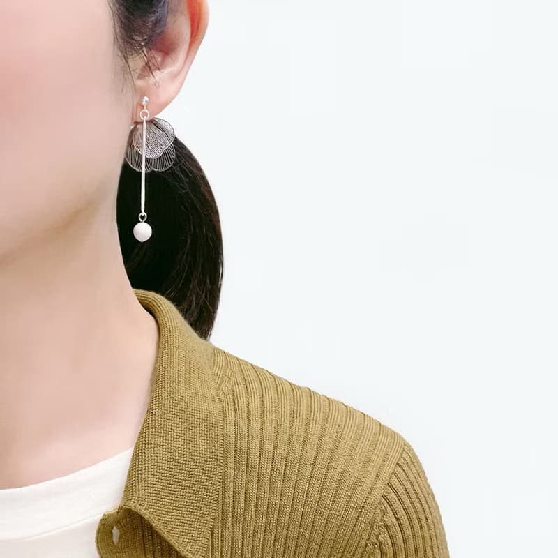 Nerissa 原創設計 手工軟陶 幾何線條 立體小花 垂墜 925純銀耳環