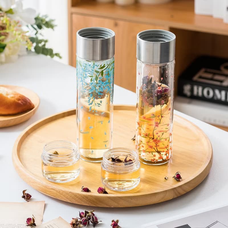 【外用泡茶杯】雙層玻璃泡茶杯 櫻花/桃花/紫藤花 200ml 母親節