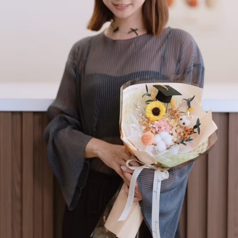 小兔畢業花束 太陽花花束 向日葵花束