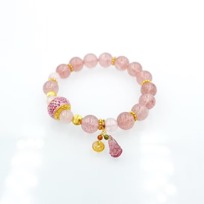 寶麗金珠寶-粉紅琉璃珠黃金造型手鍊