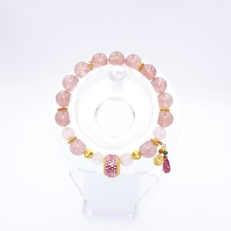 寶麗金珠寶-粉紅琉璃珠黃金造型手鍊
