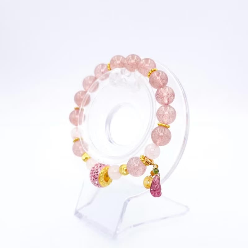 寶麗金珠寶-粉紅琉璃珠黃金造型手鍊