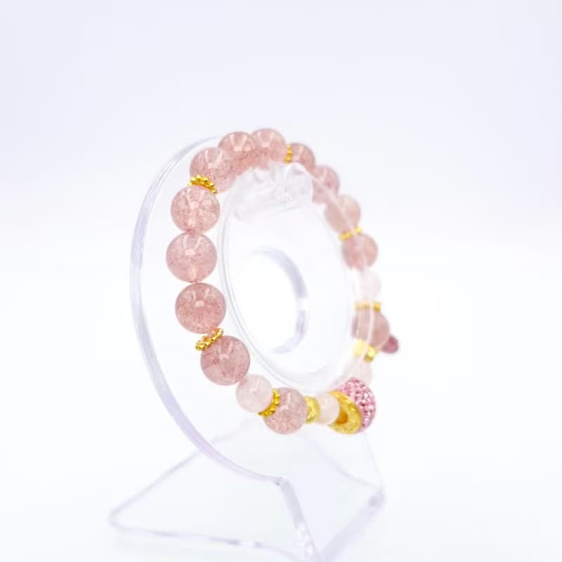 寶麗金珠寶-粉紅琉璃珠黃金造型手鍊