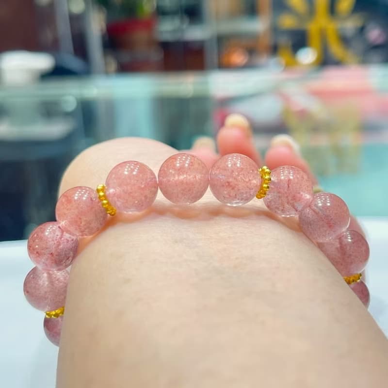 寶麗金珠寶-粉紅琉璃珠黃金造型手鍊