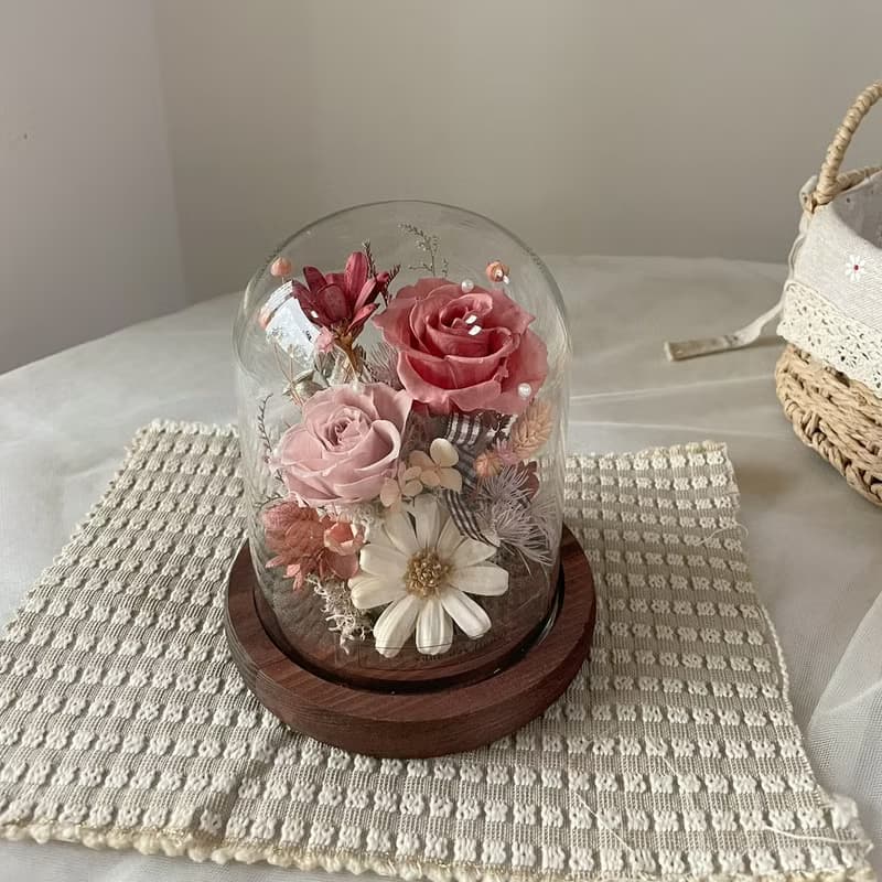 【永生玻璃花盅】永生花夜燈 情人節禮物 生日禮物 永生花 玻璃盅