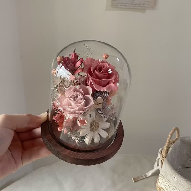 【永生玻璃花盅】永生花夜燈 情人節禮物 生日禮物 永生花 玻璃盅