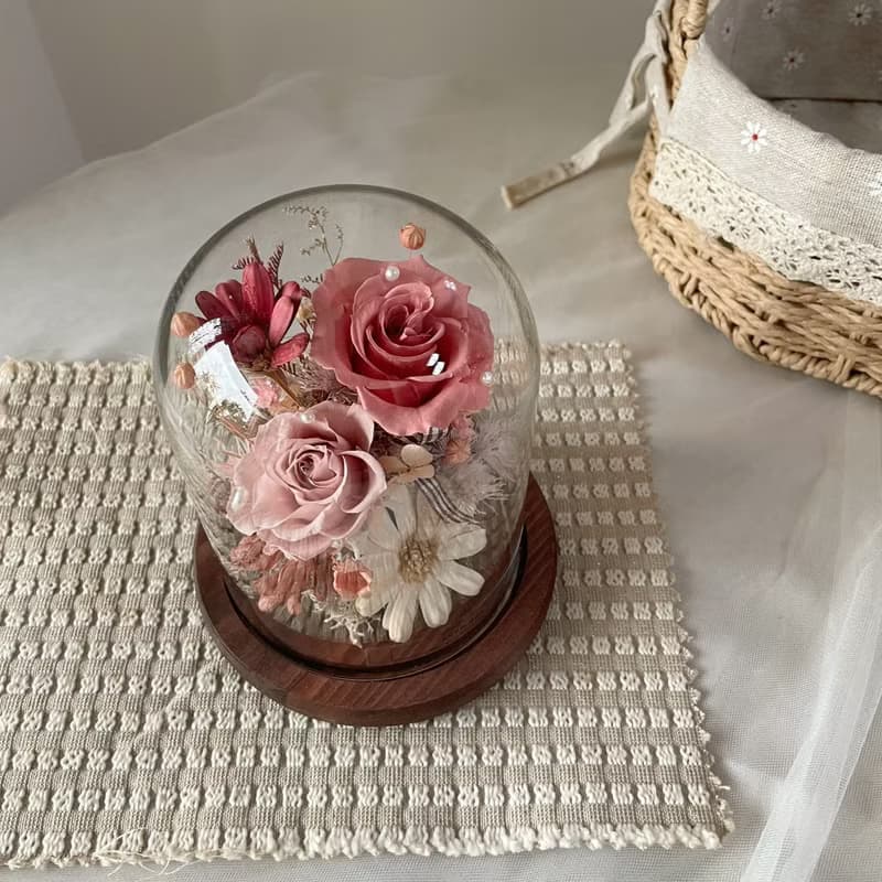 【永生玻璃花盅】永生花夜燈 情人節禮物 生日禮物 永生花 玻璃盅