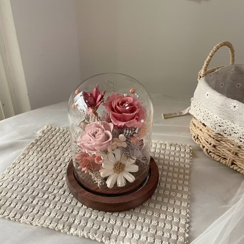 【永生玻璃花盅】永生花夜燈 情人節禮物 生日禮物 永生花 玻璃盅