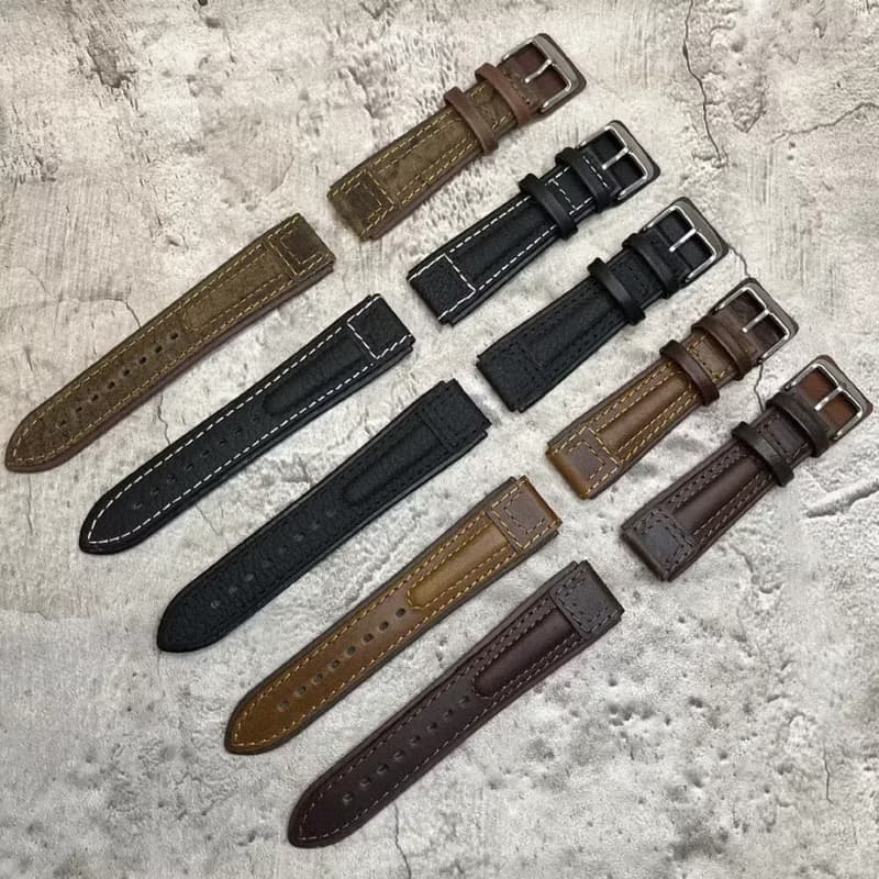 Timeless 厚牛皮革 空軍風 男士真皮錶帶 復古棕色 20/22MM