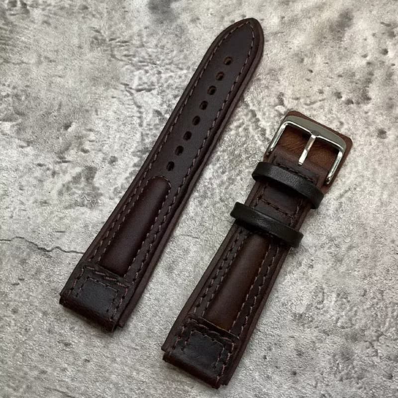 Timeless 厚牛皮革 空軍風 男士真皮錶帶 復古棕色 20/22MM