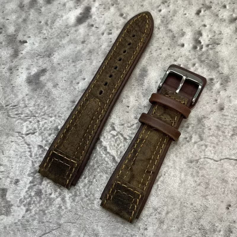 Timeless 厚牛皮革 空軍風 男士真皮錶帶 復古棕色 20/22MM