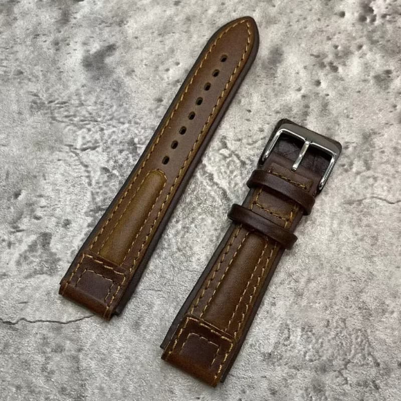 Timeless 厚牛皮革 空軍風 男士真皮錶帶 復古棕色 20/22MM