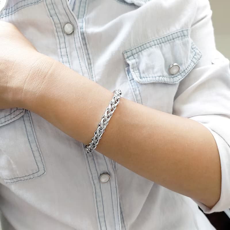 花捲 316L鈦鋼亮面寬版編織手鍊 禮盒組