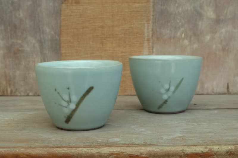 青瓷汝窯簡易茶具組【白梅款】－簡易壺、茶海、2只茶杯