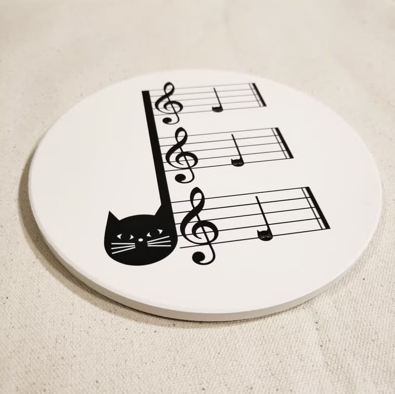招財貓 音符 貓咪 黑貓 陶瓷鍋墊 陶瓷杯墊 陶瓷 耐熱 抗熱 鍋墊