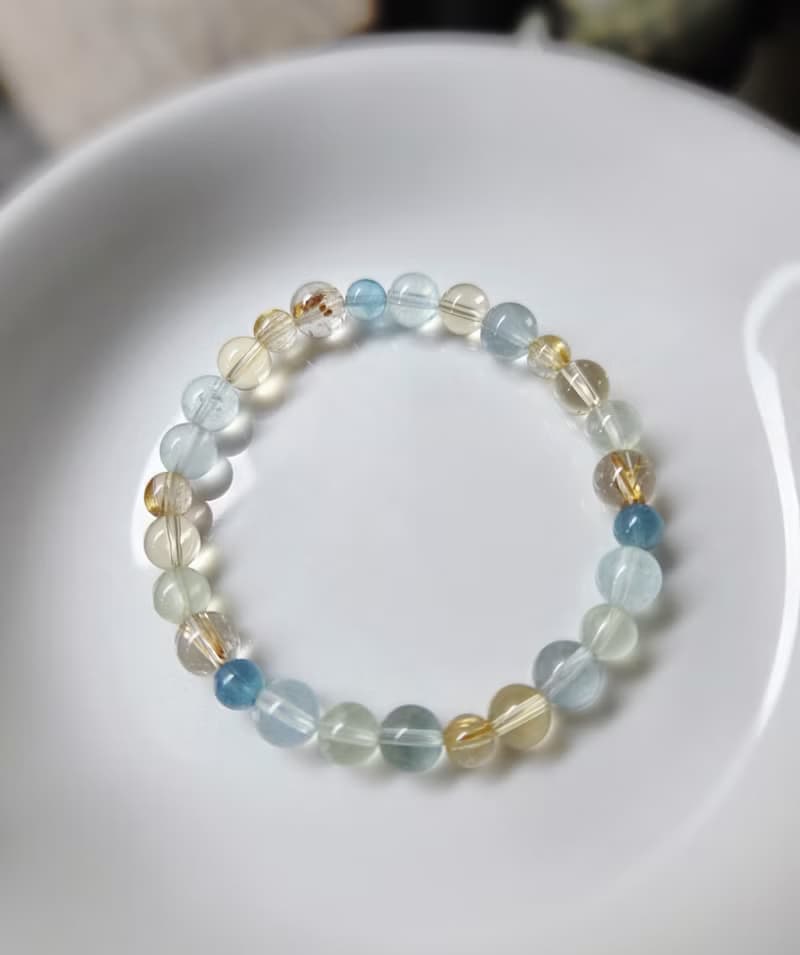 海藍寶 黃水晶 鈦晶 葡萄石 淡藍螢石 水晶手鍊