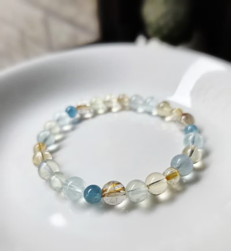海藍寶 黃水晶 鈦晶 葡萄石 淡藍螢石 水晶手鍊