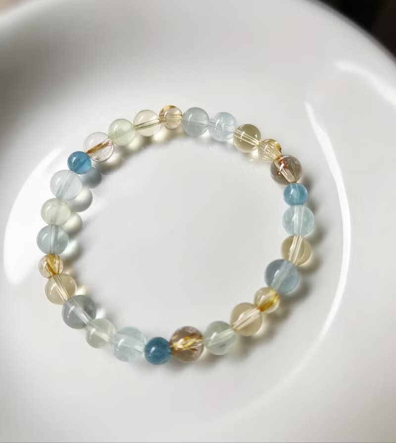 海藍寶 黃水晶 鈦晶 葡萄石 淡藍螢石 水晶手鍊