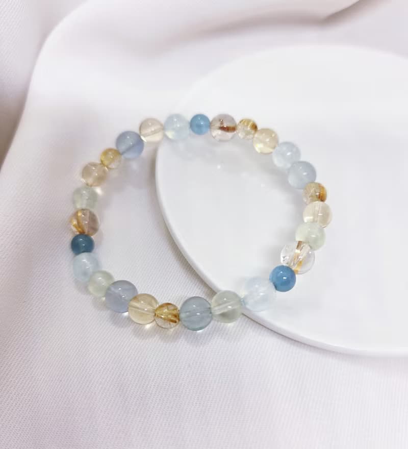 海藍寶 黃水晶 鈦晶 葡萄石 淡藍螢石 水晶手鍊