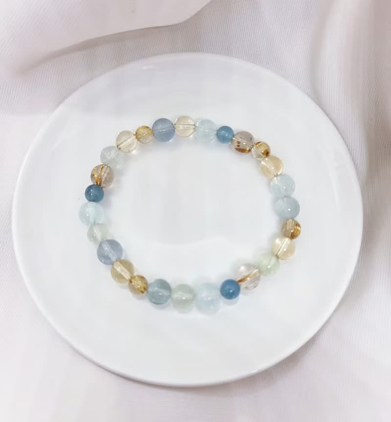 海藍寶 黃水晶 鈦晶 葡萄石 淡藍螢石 水晶手鍊