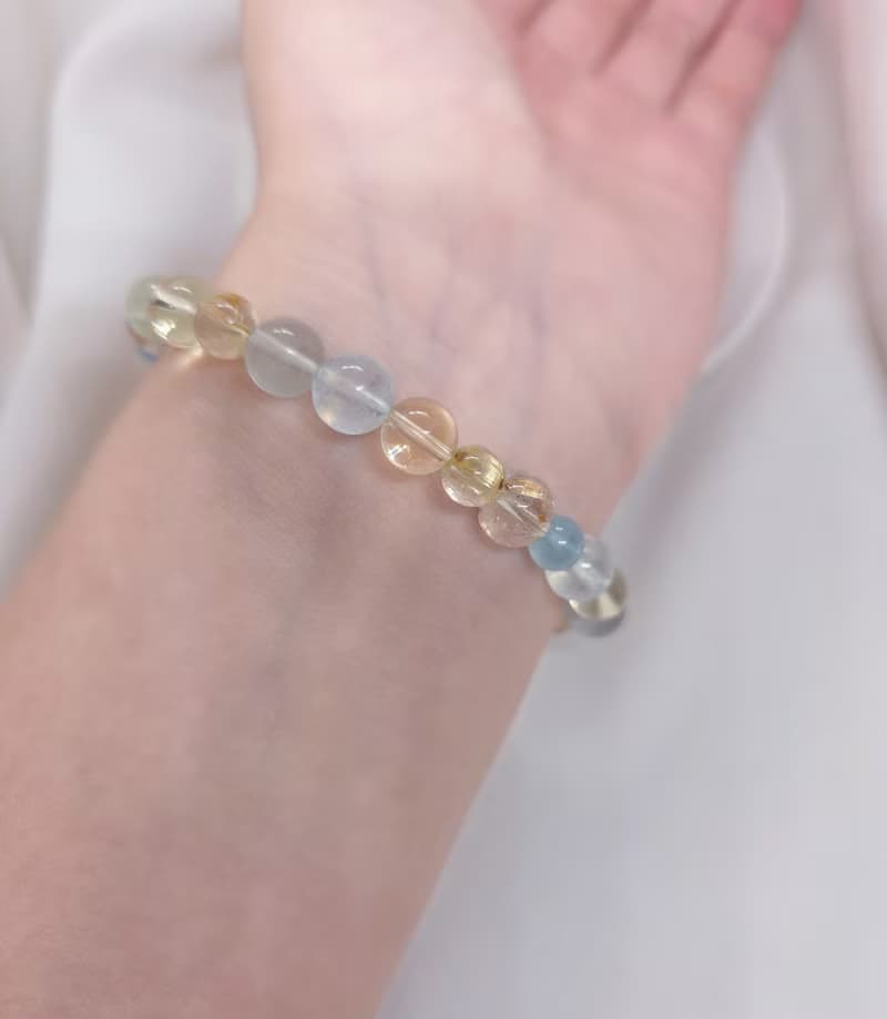 海藍寶 黃水晶 鈦晶 葡萄石 淡藍螢石 水晶手鍊