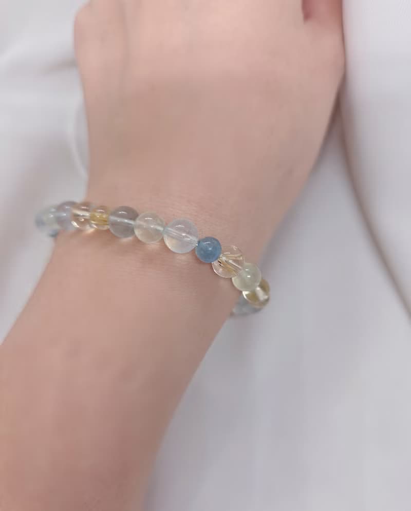 海藍寶 黃水晶 鈦晶 葡萄石 淡藍螢石 水晶手鍊