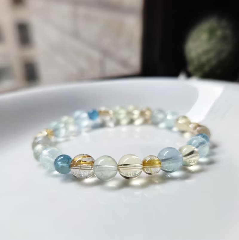 海藍寶 黃水晶 鈦晶 葡萄石 淡藍螢石 水晶手鍊