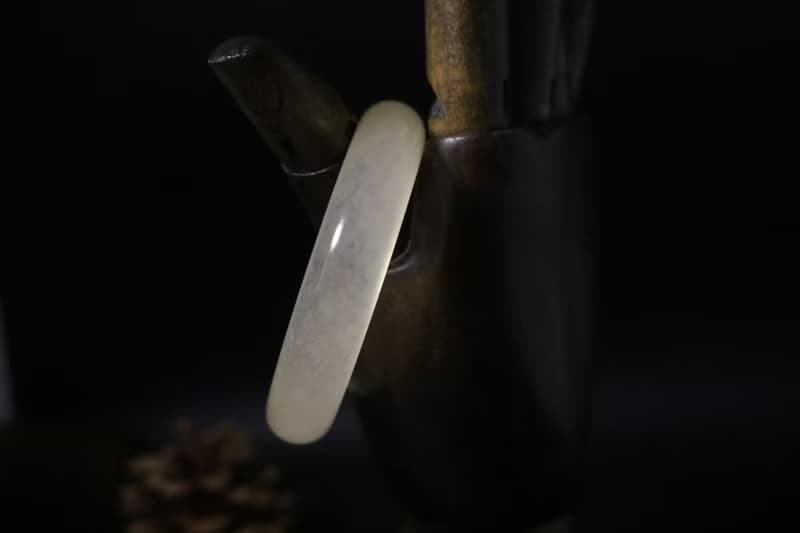 冰透蓮藕色和田玉手鐲天然手環禮盒裝