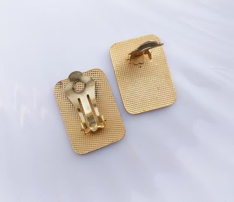 Vintage Jewelry 西洋古董飾品 方款優雅 花卉 景泰藍 夾式耳環
