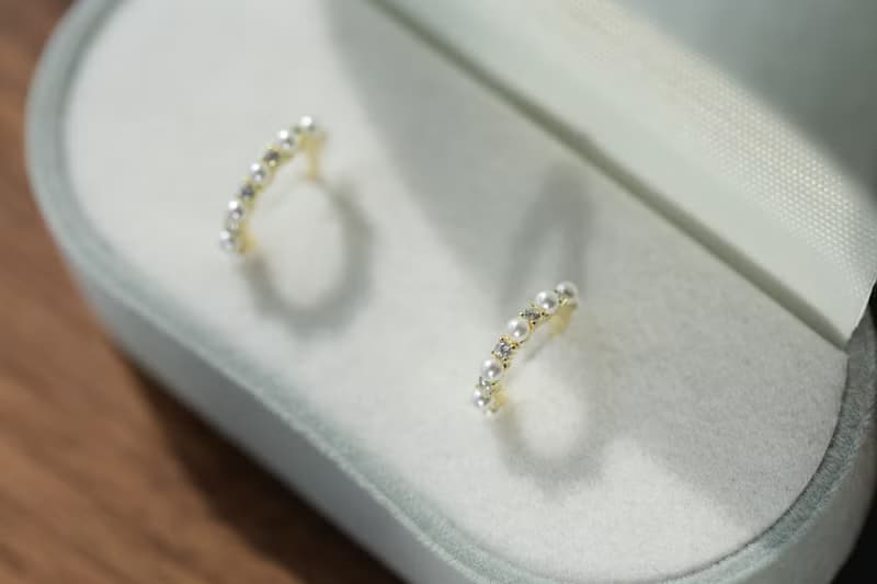 Delicate 細緻鑲嵌鋯石珍珠耳環 925純銀鍍18k金