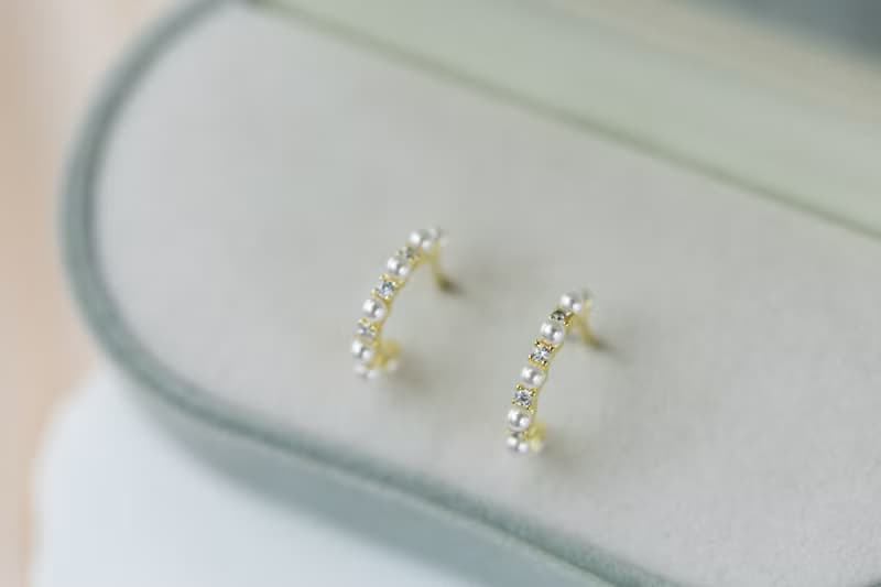 Delicate 細緻鑲嵌鋯石珍珠耳環 925純銀鍍18k金