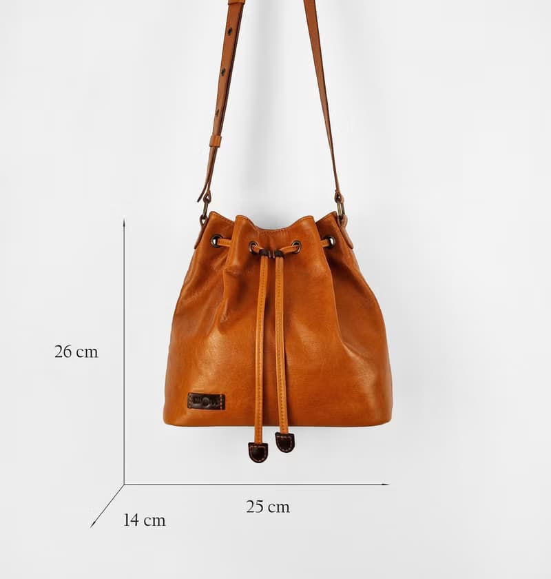 Leather Orange Bucket - Crossbody Shoulder Bag - Womens Drawstring - Gift