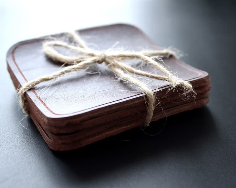 Genuine Leather Coaster Set of 4 Coasters Dark brown Drink Coaster square Saddle