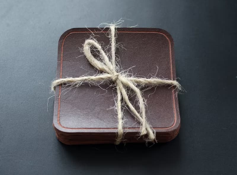 Genuine Leather Coaster Set of 4 Coasters Dark brown Drink Coaster square Saddle