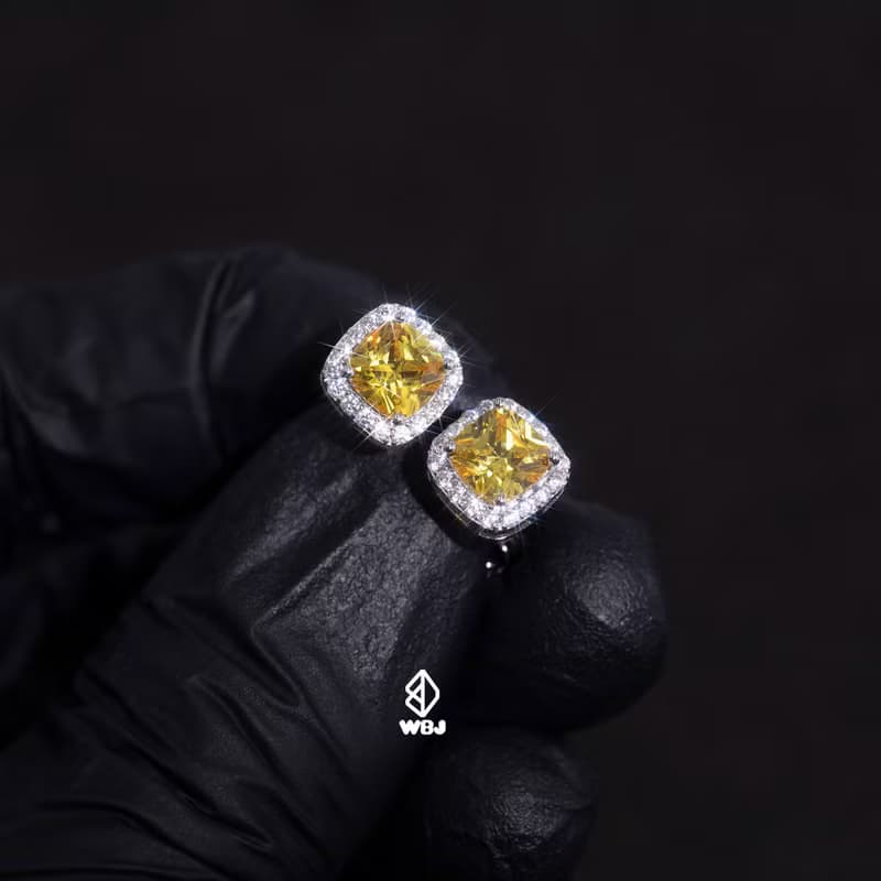 Wbj滿鑽墊型群鑲耳釘(白色/黃色)