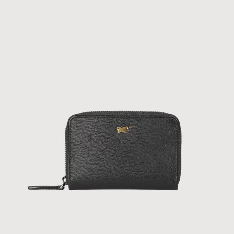 【免費升級送禮包裝】亞當 拉鍊零錢包-黑色(金LOGO)/BF504-TW161