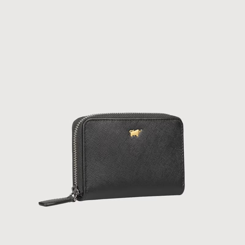 【免費升級送禮包裝】亞當 拉鍊零錢包-黑色(金LOGO)/BF504-TW161