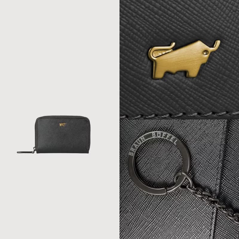 【免費升級送禮包裝】亞當 拉鍊零錢包-黑色(金LOGO)/BF504-TW161