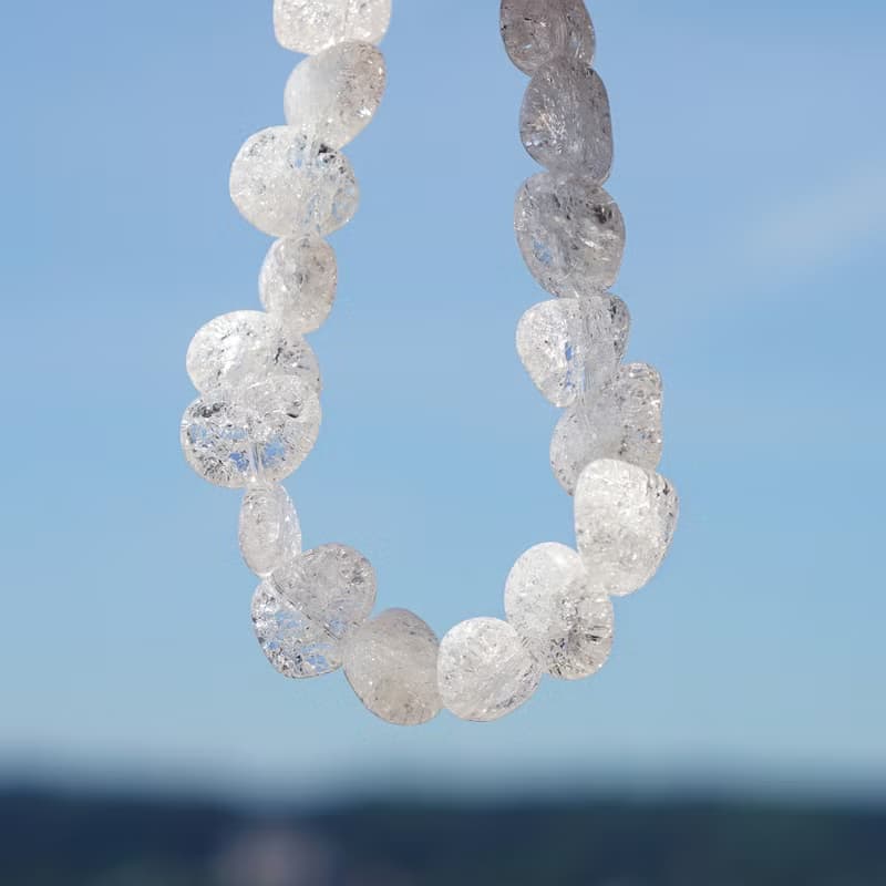 虹に煌めく　爆裂水晶のコルゲートブレスレット　銀花