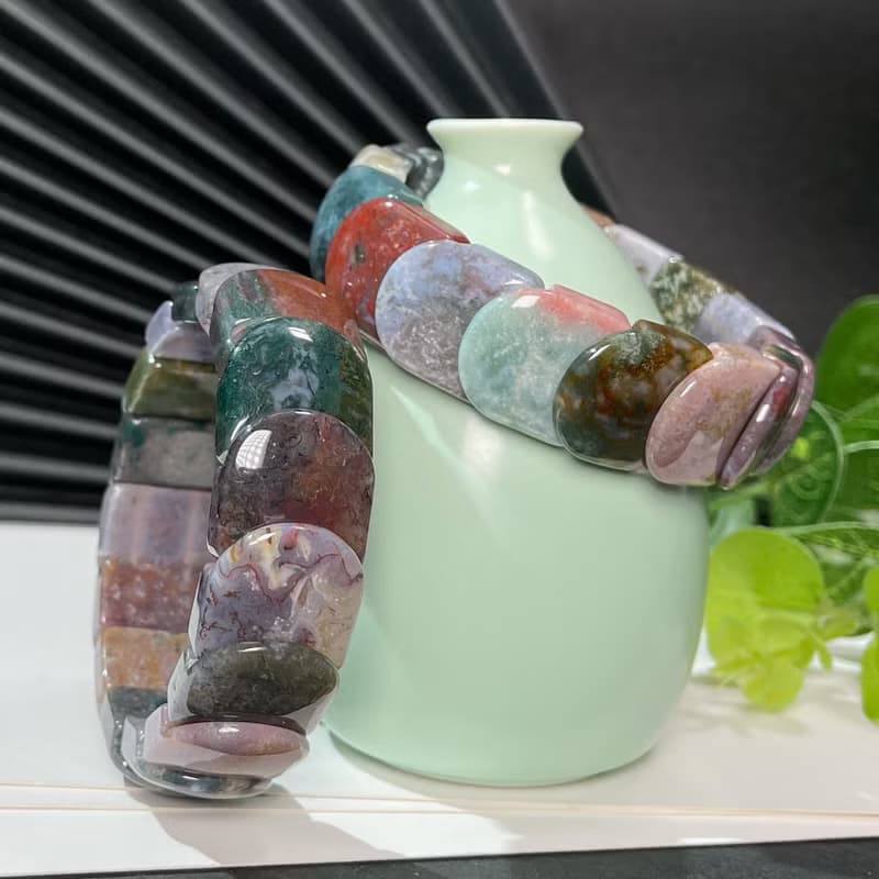 天然冰潤水草瑪瑙手排手錬 多彩冰飄花玉髓手環 紋理多變充滿靈氣