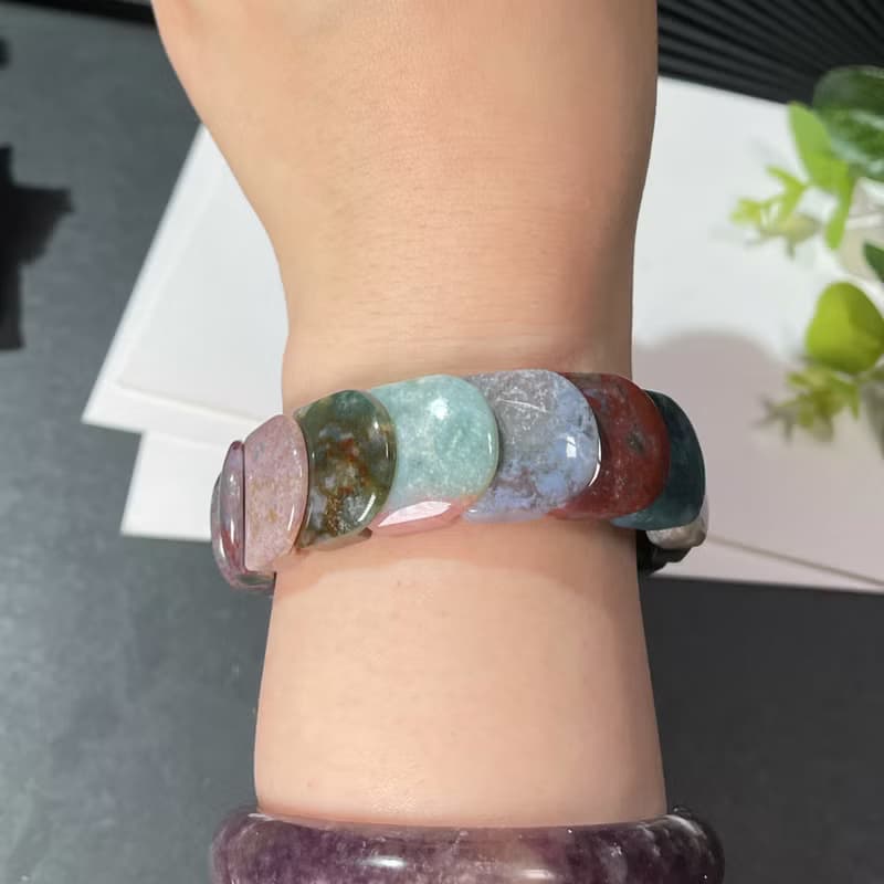 天然冰潤水草瑪瑙手排手錬 多彩冰飄花玉髓手環 紋理多變充滿靈氣