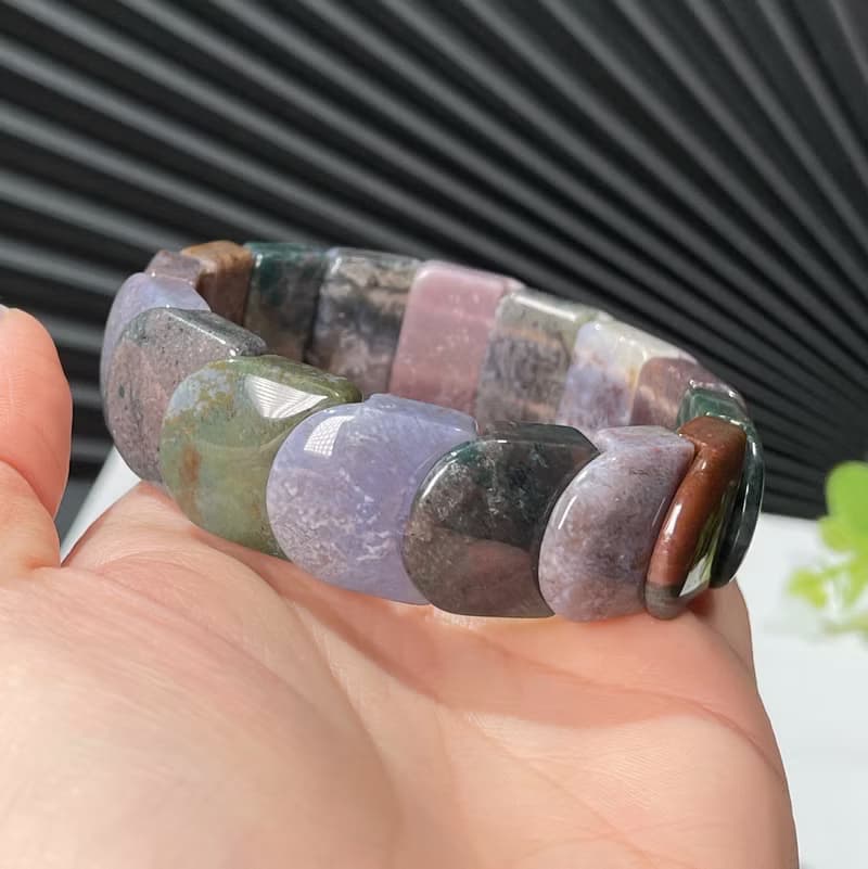 天然冰潤水草瑪瑙手排手錬 多彩冰飄花玉髓手環 紋理多變充滿靈氣