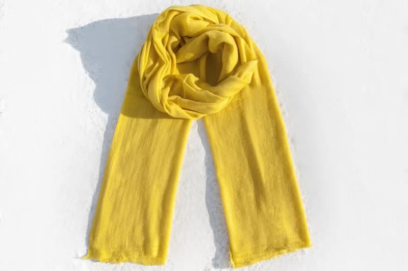 Pashmina 羊絨圍巾 編織圍巾 手工編織 喀什米爾Cashmere/羊絨圍巾/純羊毛圍巾披巾/戒指絨披肩-陽光黃色