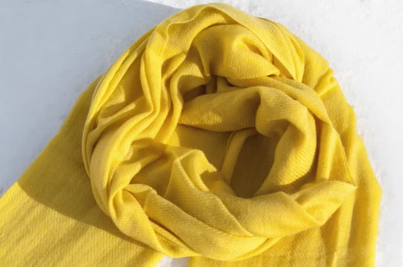 Pashmina 羊絨圍巾 編織圍巾 手工編織 喀什米爾Cashmere/羊絨圍巾/純羊毛圍巾披巾/戒指絨披肩-陽光黃色