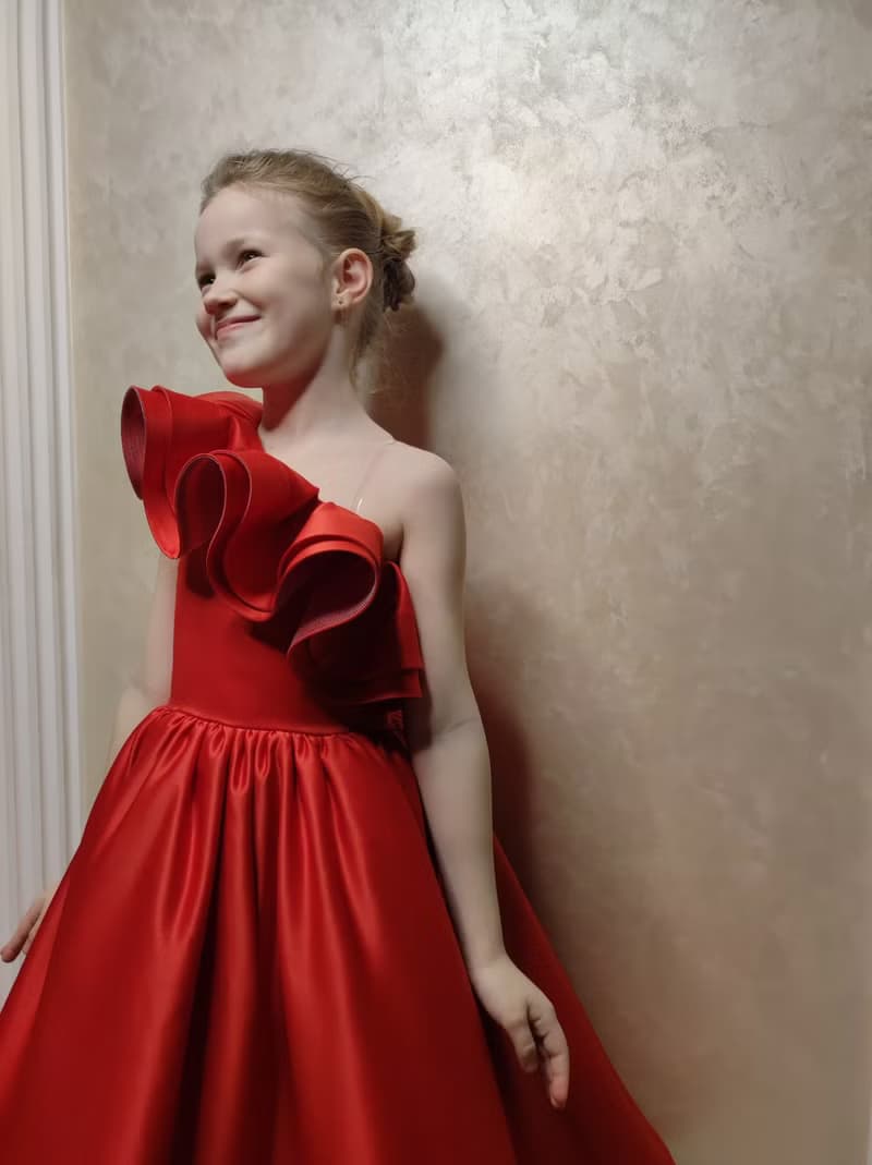 satin flower girl red dress for wedding, birthday, concerts