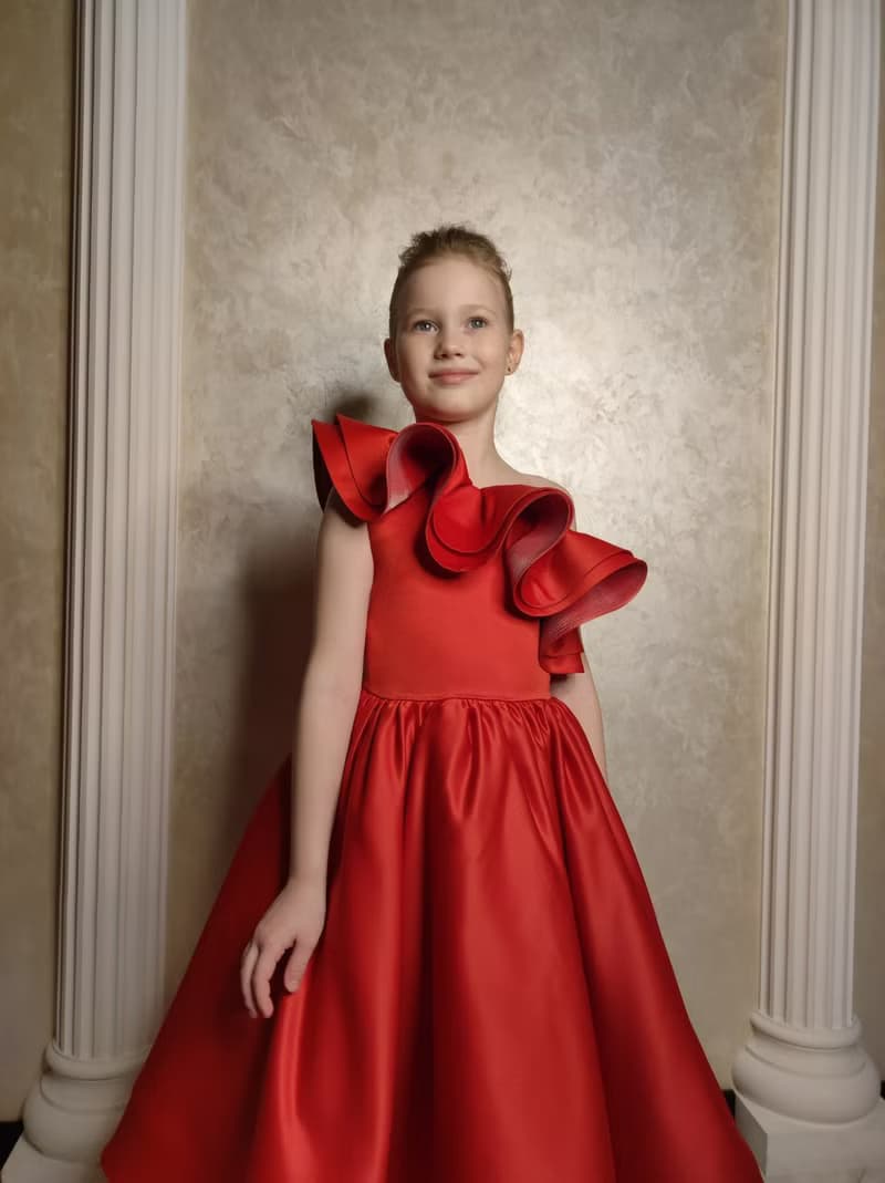 satin flower girl red dress for wedding, birthday, concerts
