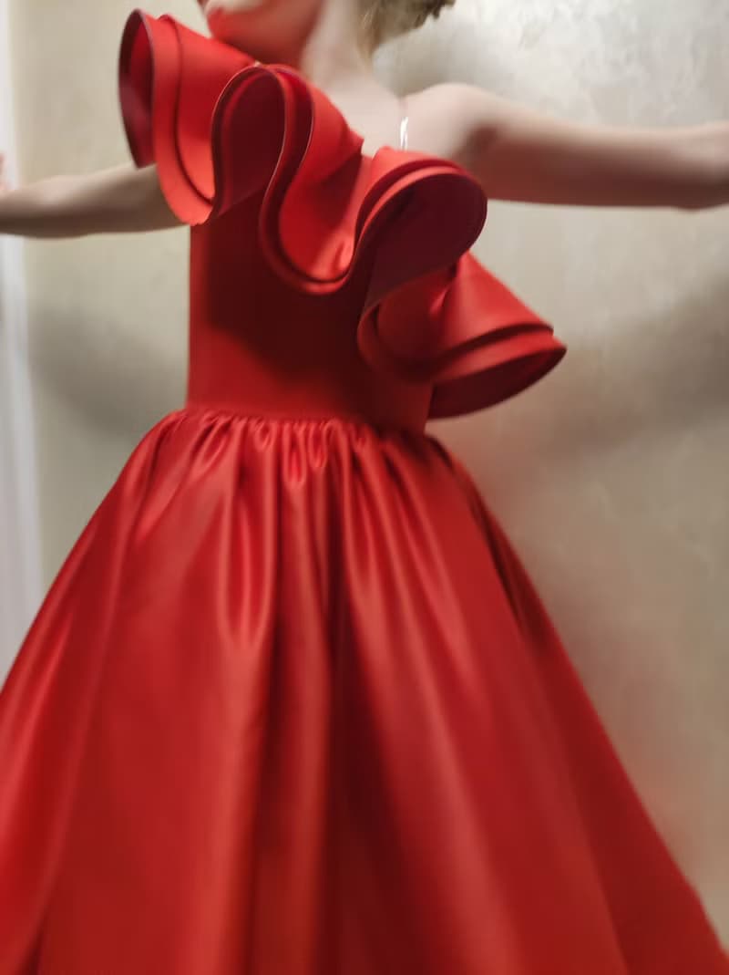 satin flower girl red dress for wedding, birthday, concerts