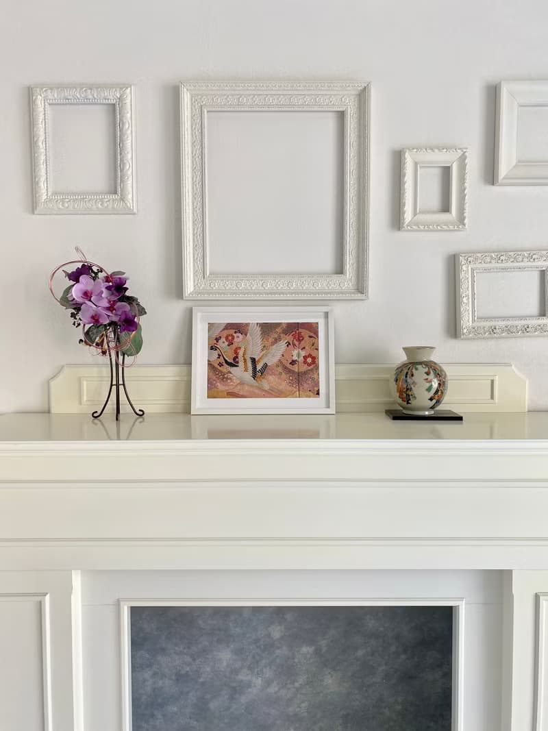 色打掛からつくるアートパネル　vintage fabric 和モダン 和風インテリア 鶴 プレゼント 結婚祝 新築祝 長寿祝 縁起物 額装インテリア　036